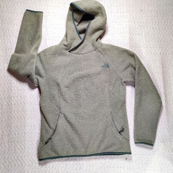 The North Face Women's Japan Fuzzy fleece Sweater Hoodie size Medium Green/Gray - Picture 1 of 8